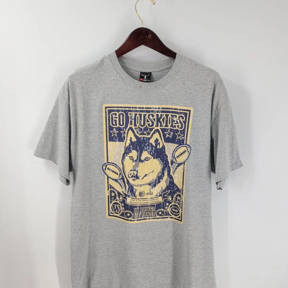 Vtg Y2K‎ Washington Huskies Hanes Beefy-T Mens Heather Gray Graphic Shirt Size L